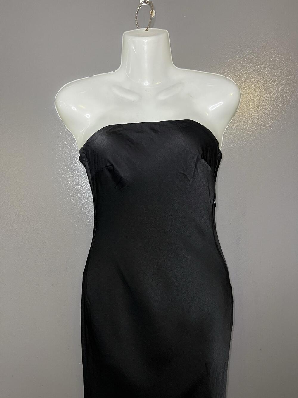 Meshki Dress Womens XS Black Strapless Satin Open Back Maxi Bodycon Formal